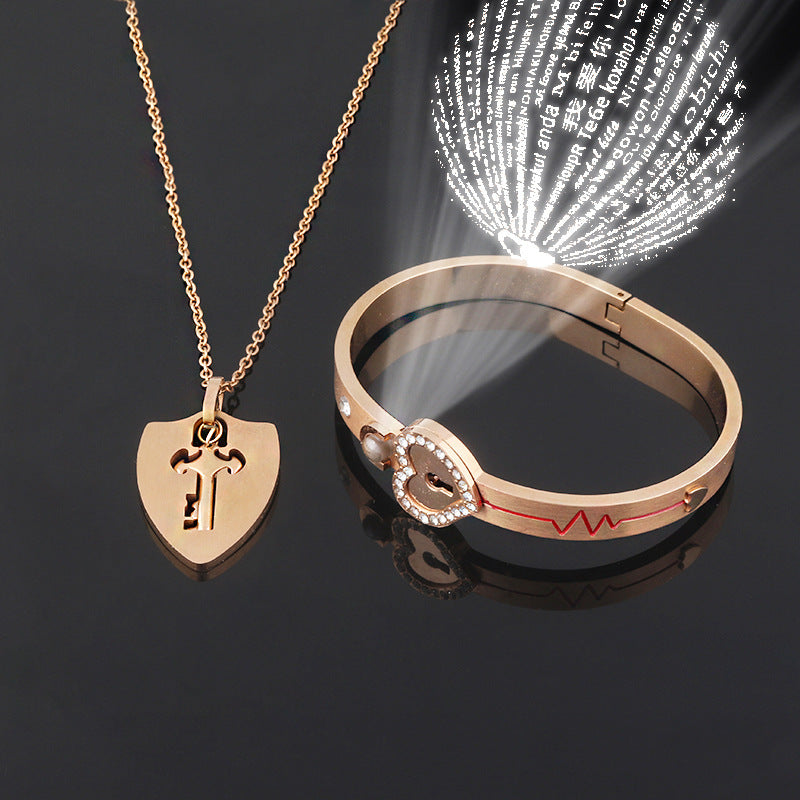 Women's & Men's Valentine's Day Gift Titanium Steel Couple Lock Heart Key Bracelet