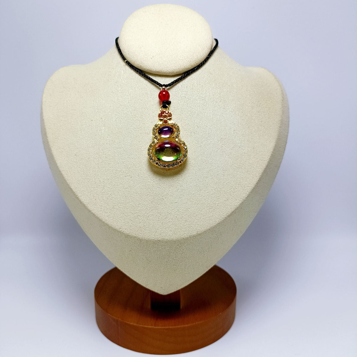 Imitation Gold Inlaid With Jade Calabash Pendent Green Chalcedony Alloy Pendant