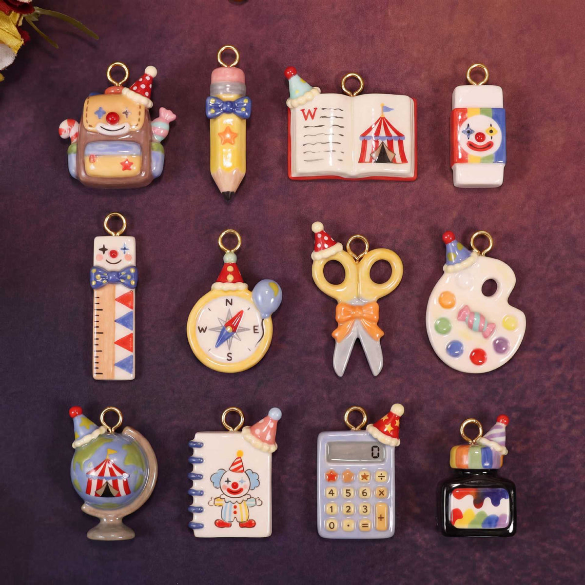 School Supplies Subject Schoolbag Copper Pen Book Scissors Cute Small Pendant