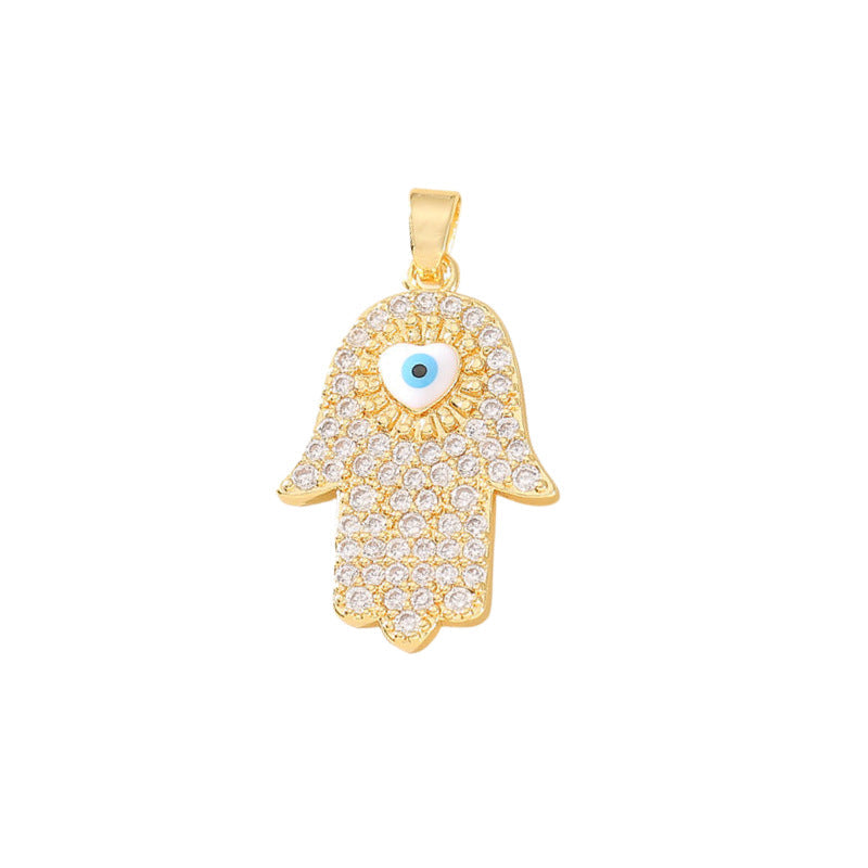 Women's Gold Eye Style Single Inlaid Color Zircon Trendy Dripping Palm Pendants