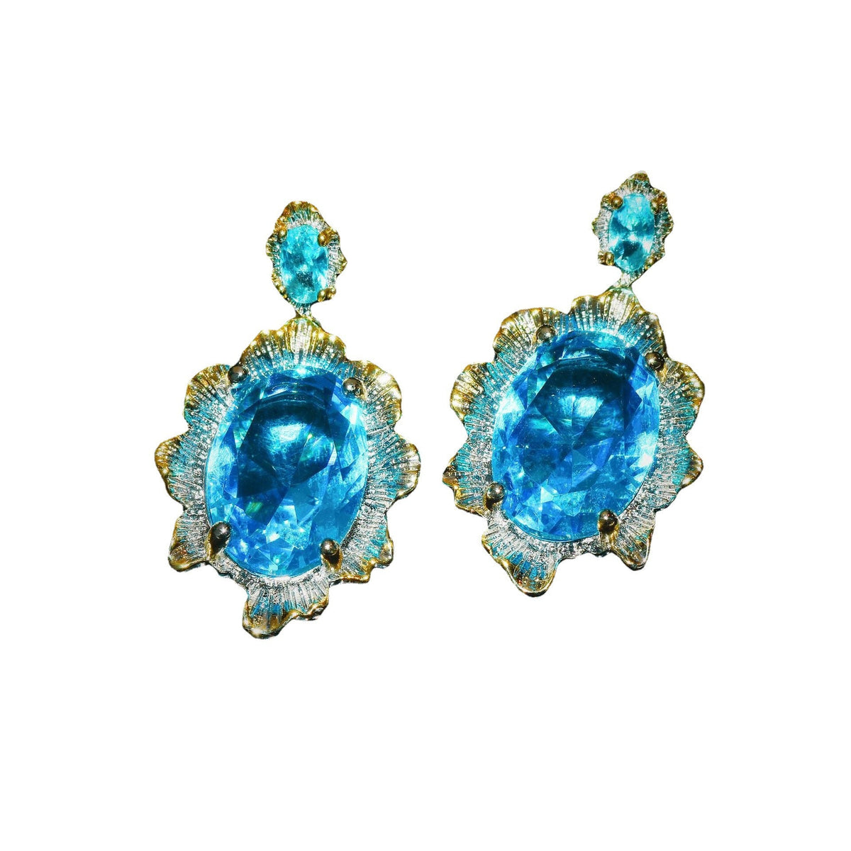 Women's Italian Craft Vintage Lace Blue Diamond Simulation Aquamarine Rings