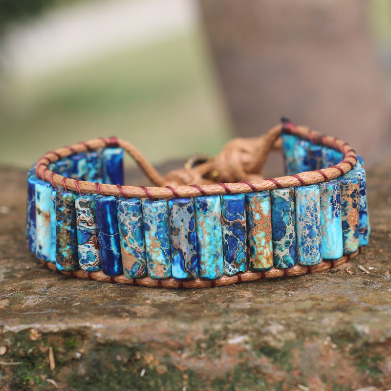 Bohemian Style Natural Stone Lan Di Royal Vintage Hand-woven Bracelet