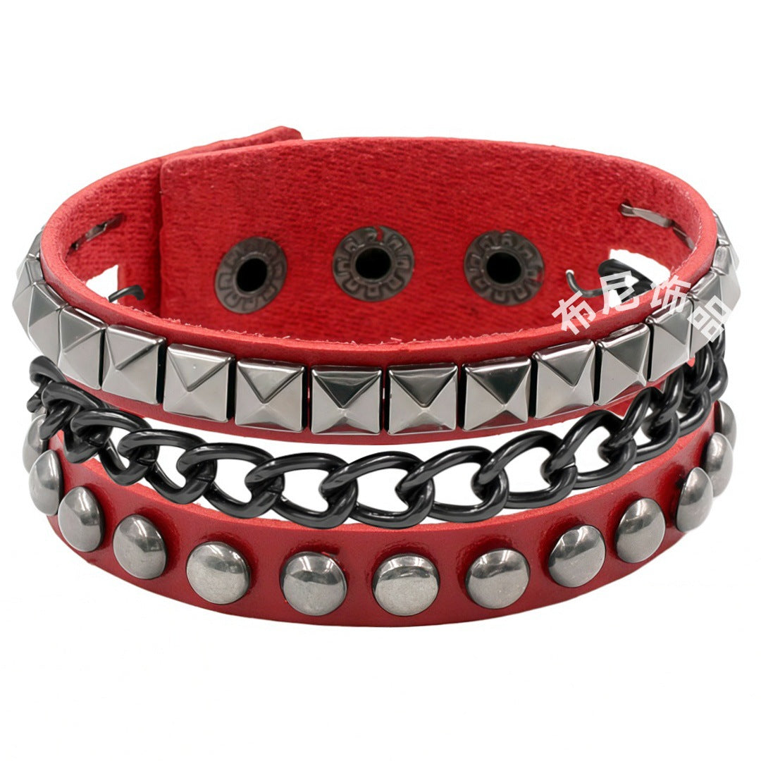 Protection Leather Fashion Punk Dark Black Square Round Bracelet