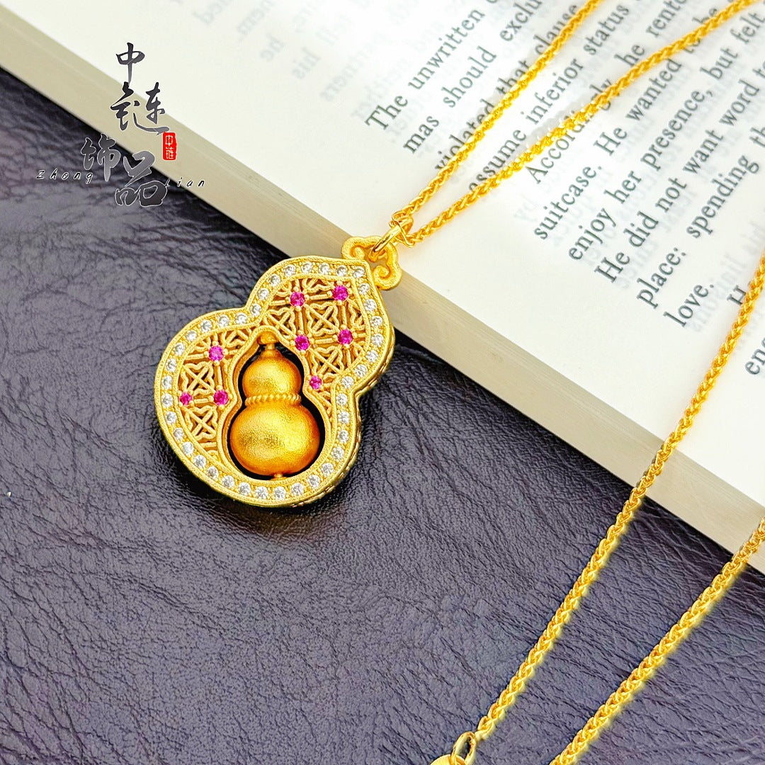Gold Brocade Window Calabash Pendent Chinese Style Spot Drill Flower Pendant