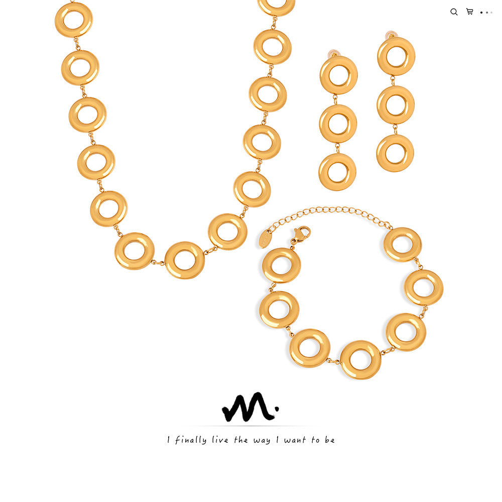 Design Simple Stylish Personality Titanium Steel Gold Plated Geometric Round Earrings