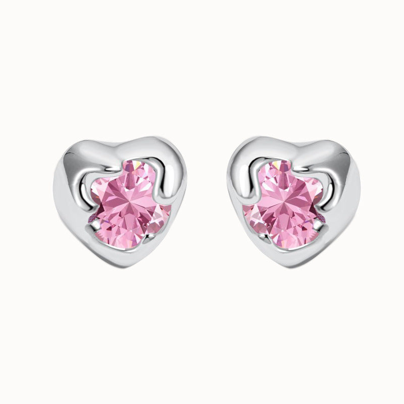 Sier Affordable Luxury Fashion Ear Bone Pink Diamond Heart-shaped Small Rings