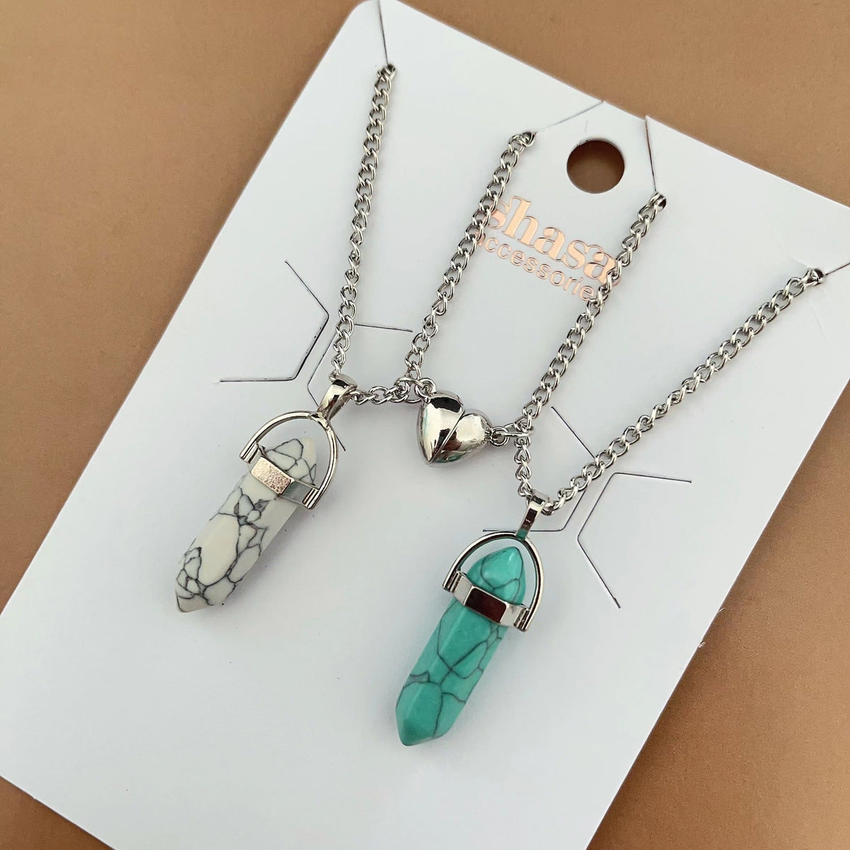 Hexagon Prism Couple Magnetic Natural Stone Necklaces