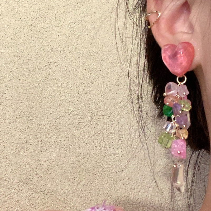 Color Love Gravel Tassel Female Niche Earrings