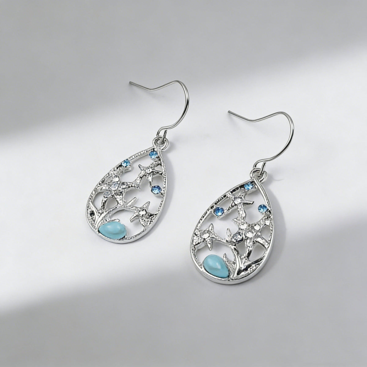 Stone Female Drop-shaped Starfish Hollow Out Sier Temperament Bohemian Earrings