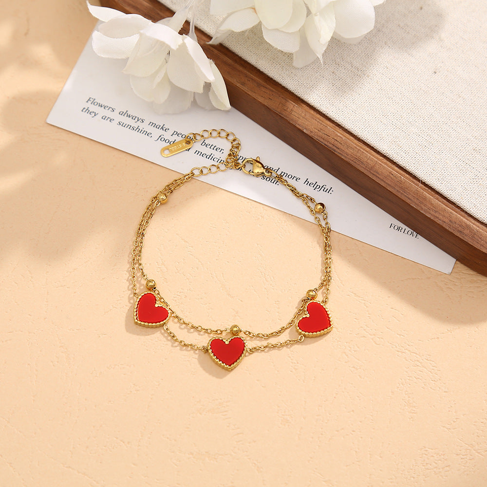 Women's Heart Titanium Steel High-grade Peach Couple Bracelet