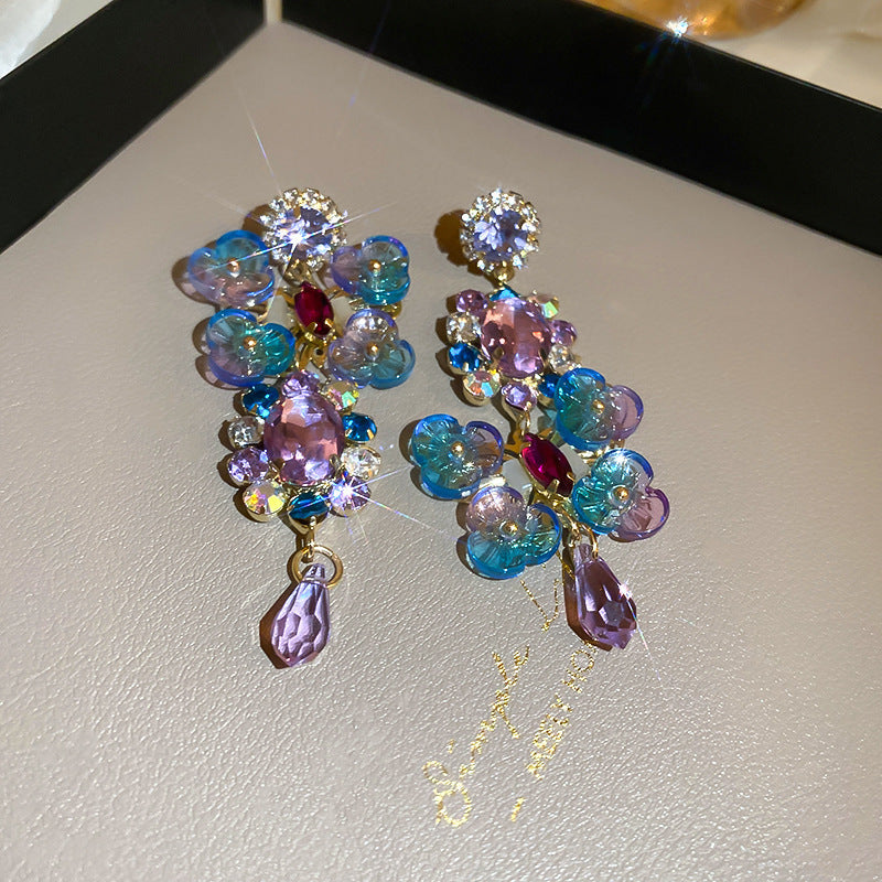 French Royal Style Zircon Geometric Flower Light Luxury High-grade Earrings