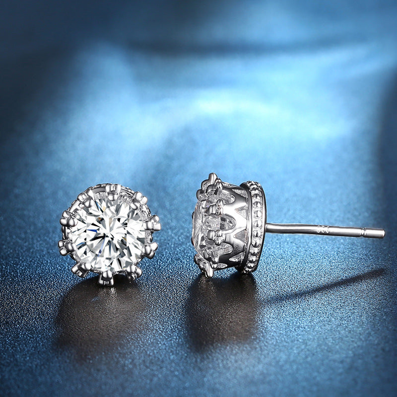 Fashion Trend Inlaid Zircon Crown Simple Stud Earrings