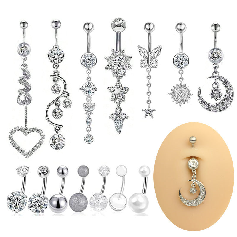 Popular Zircon Navel Heart-shaped Piercing Online Stud Earrings