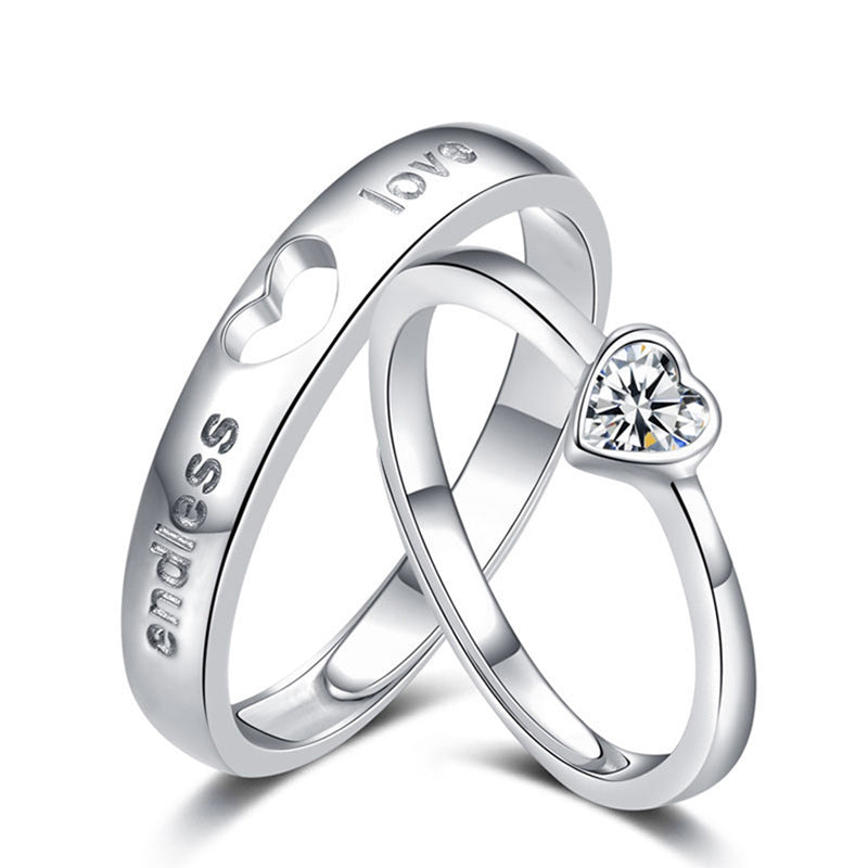 Women's & Men's Couple Hollow Heart Shape Diamond Long-distance Love Gift Ring