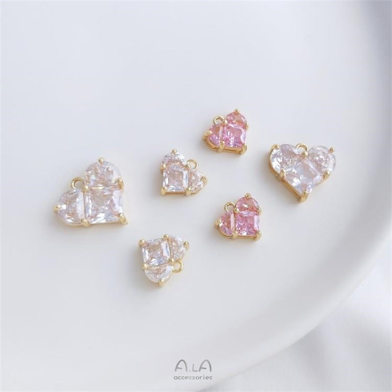 Inlaid Square Zirconium Semicircle Zircon Gilded Peach Heart Pendant