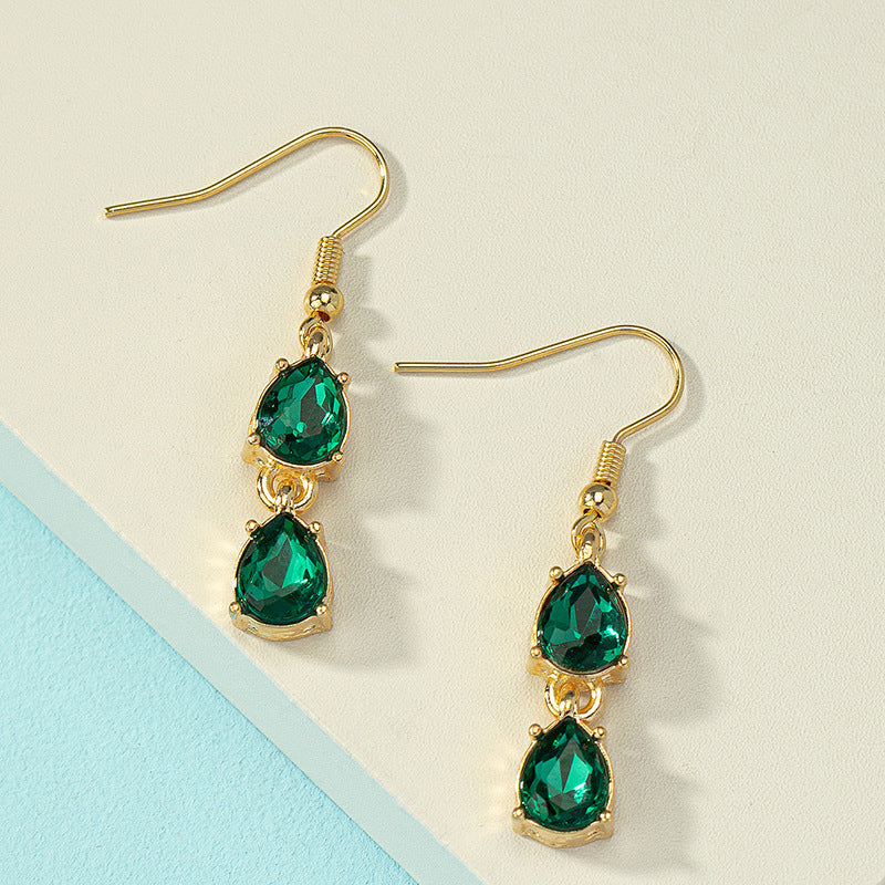 Style Vintage Emerald Water Drop Zircon Ear Earrings