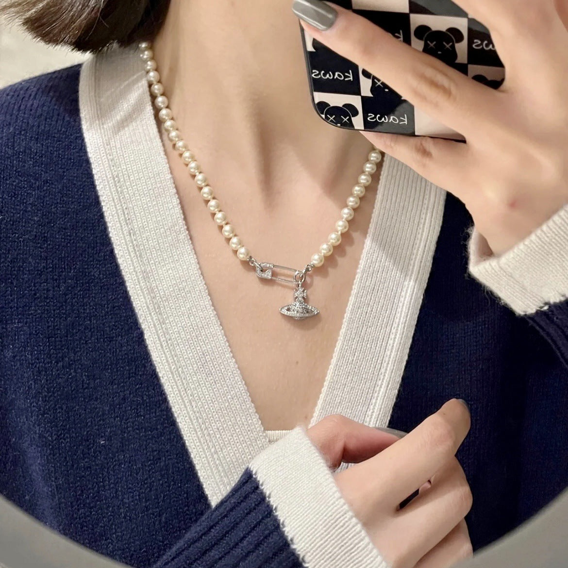 Women's Pearl For Clip Handmade Bead String Jewelry Hot Niche Necklaces
