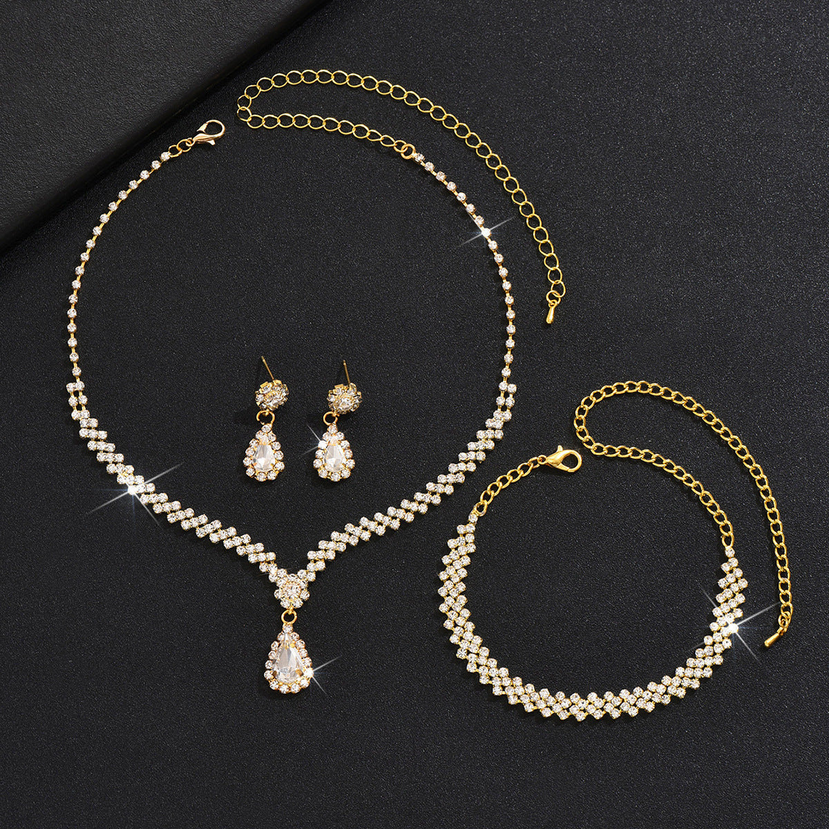 Beautiful Fashion Bride Full Rhinestone Tassel Jewelry Set
