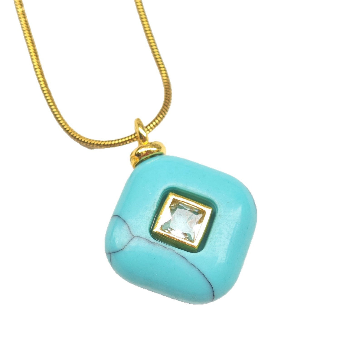 Elegant Natural Stone Crystal Geometric Rhombus Pendant