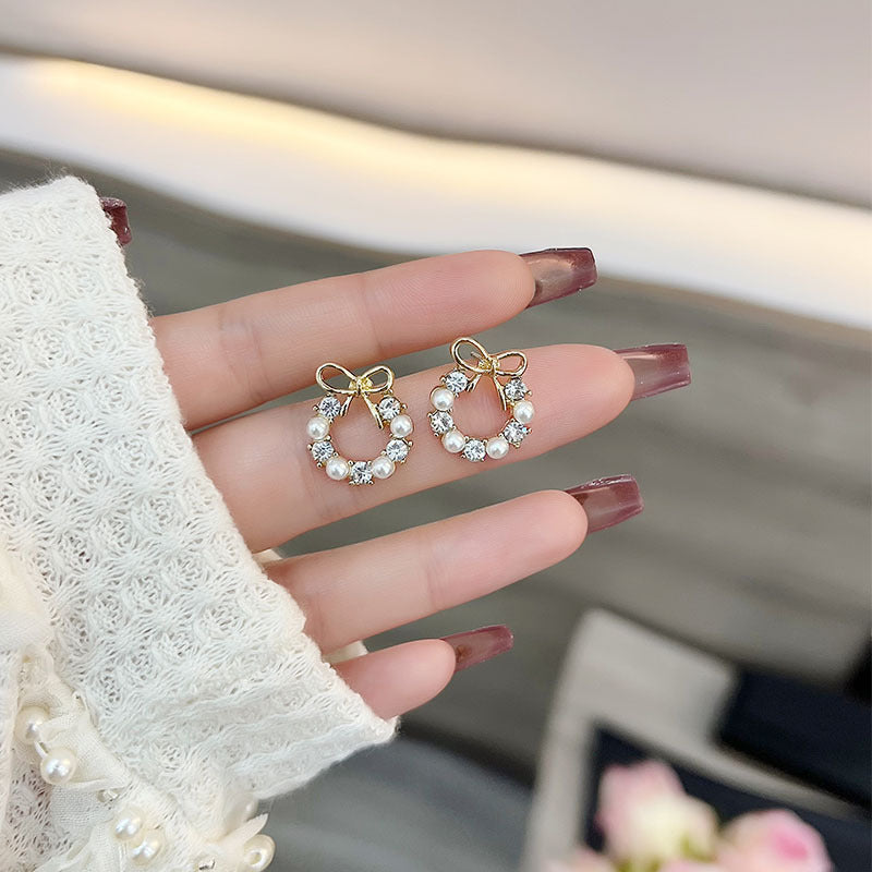Women's Sier Bow Pearl Round Simple Compact Light Luxury Rings