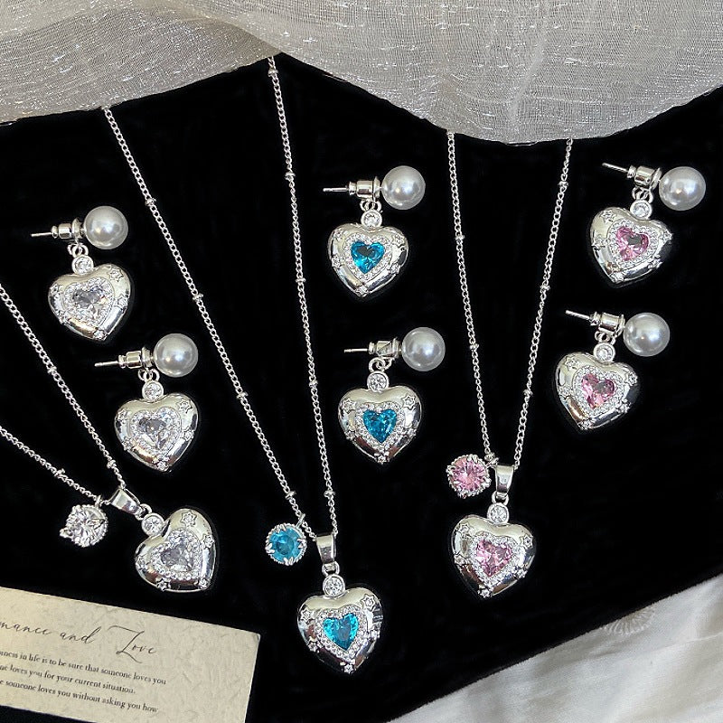 Loving Heart Zircon Ear Combination Female Sweet Necklace