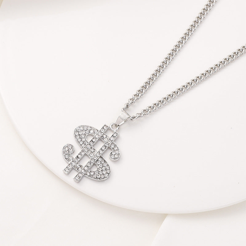Simulation American Dollar Character Diamond Light Luxury Necklaces
