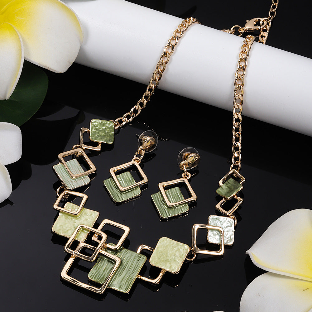 Suite Zinc Alloy Geometric Square Colorful Oil Hollow High Sense Earrings