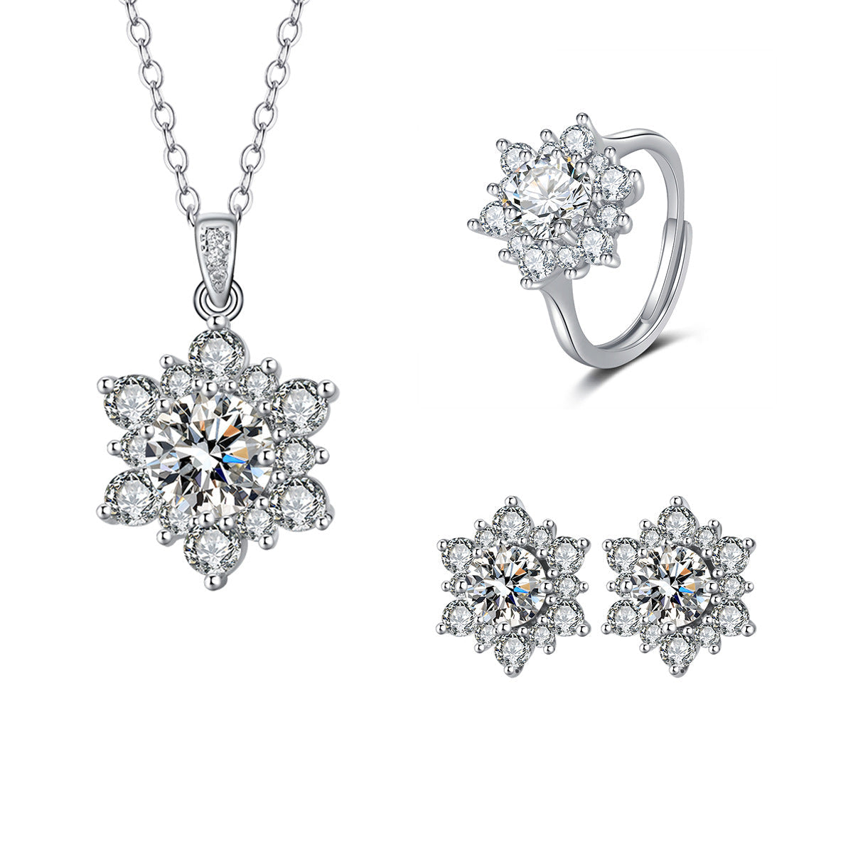 Sunflower Petal Zircon Three-piece Full Diamond Rings