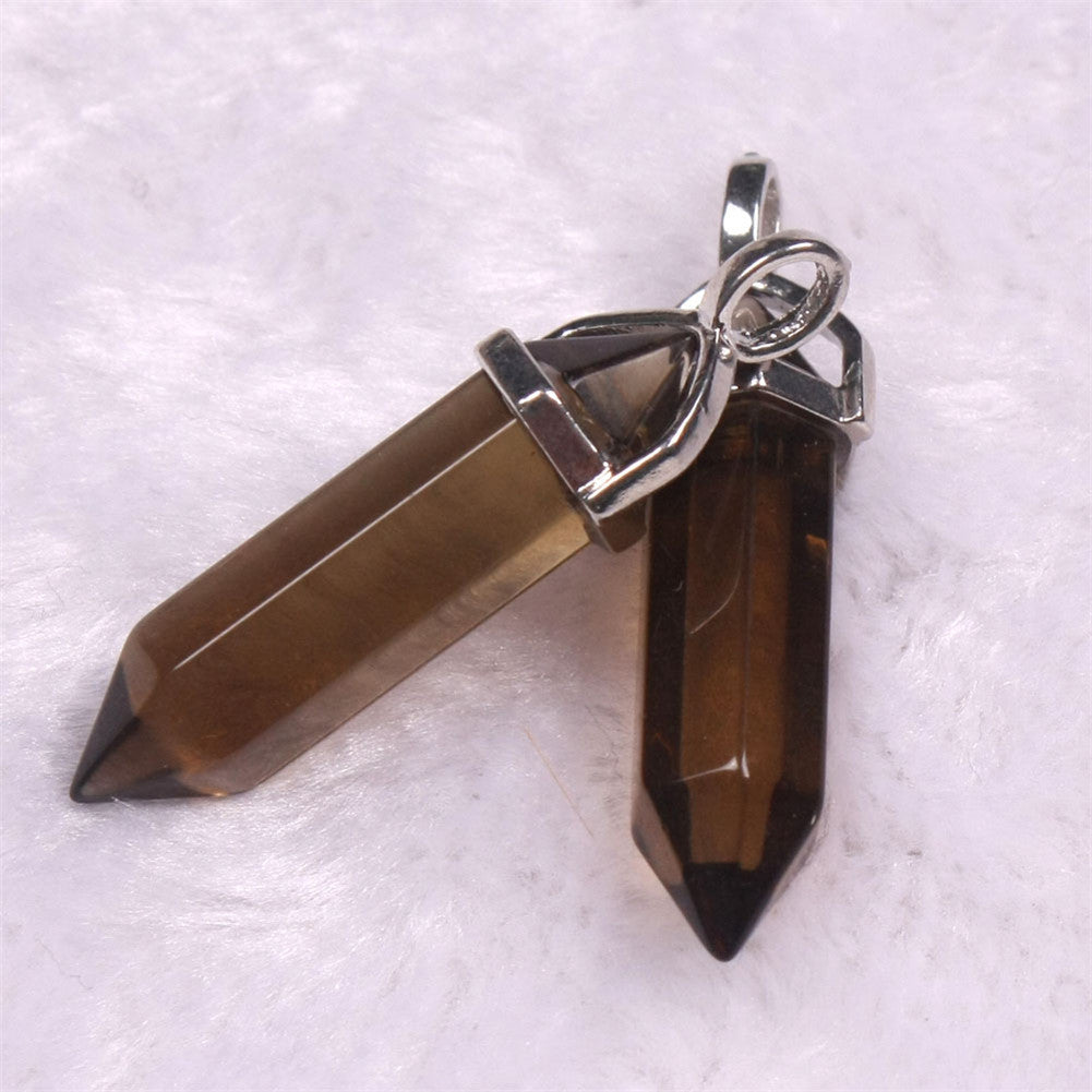 Stone Crystal Agate Bullet Hexagon Prism Pendant