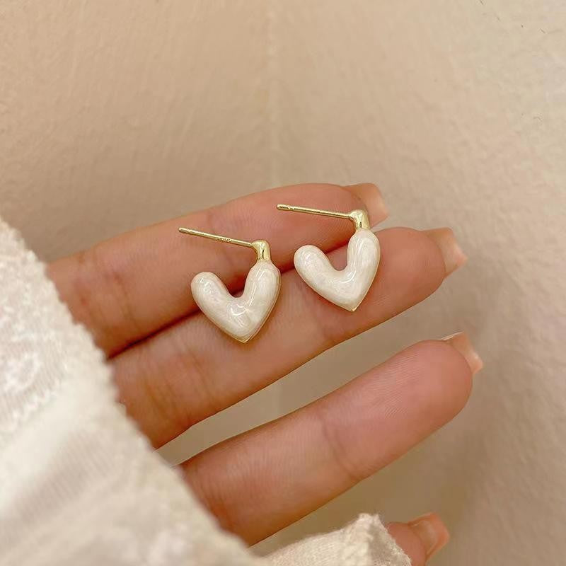 Glazed Love Heart Female French Senior Fashion Stud Earrings