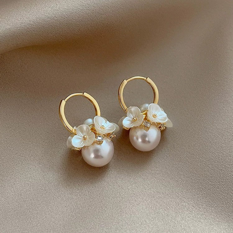 Sier Needle Niche Delicate Pearl Graceful Bow Light Luxury Elegant Earrings