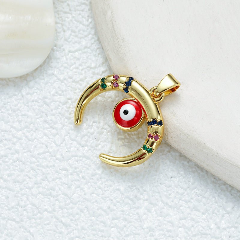Women's Gold Eye Style Single Inlaid Color Zircon Trendy Dripping Palm Pendants