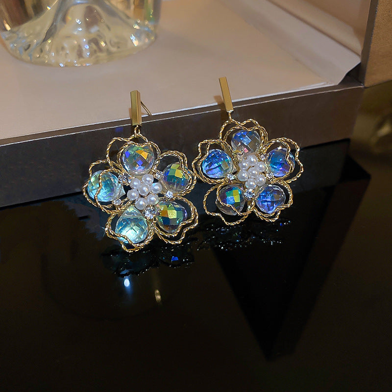 Sier Pearl Flower Temperamental Niche High-grade Earrings