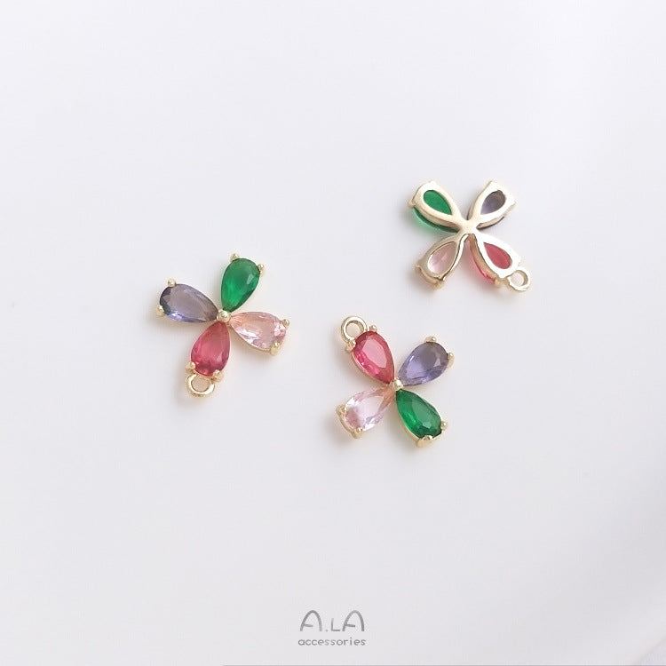 Color Retaining Bag Gold Inlaid Zircon Series Flowers Rainbow Eye Earrings