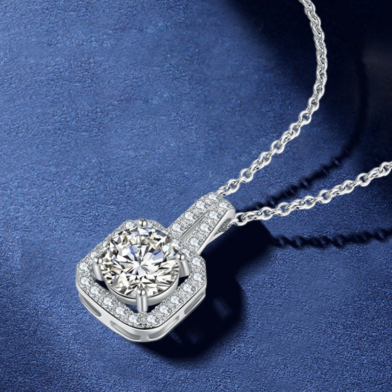 Fashion Temperament Princess Square Bag Simulation Moissanite Eight Hearts Arrows Pendants