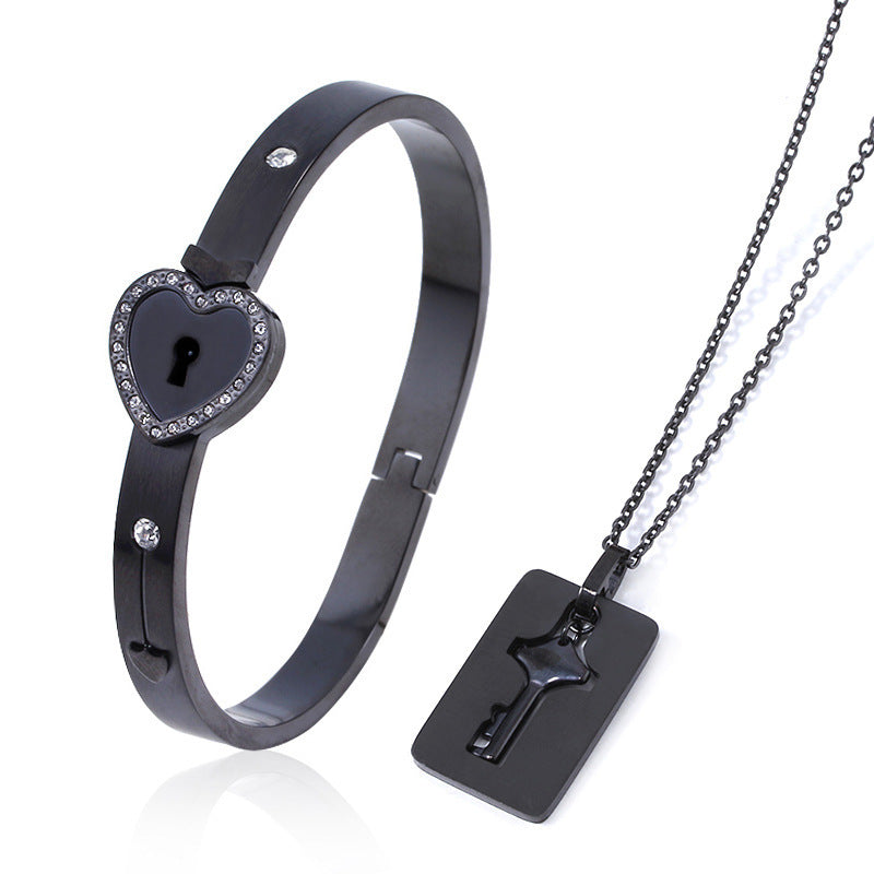 Women's & Men's Valentine's Day Gift Titanium Steel Couple Lock Heart Key Bracelet