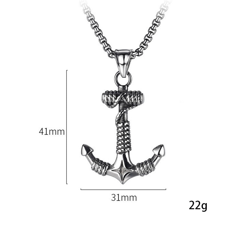 Men's Viking Boat Anchor Titanium Steel Vintage Stainless Necklace