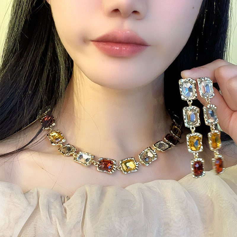 Brown Gradient Square Geometric Set Fashion Necklaces