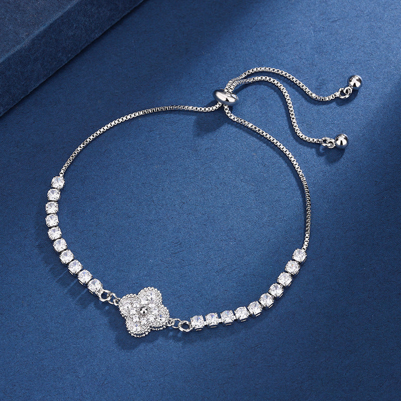 Bag Round Four-leaf Clover Adjustable Rhinestone Zircon Female Bracelet