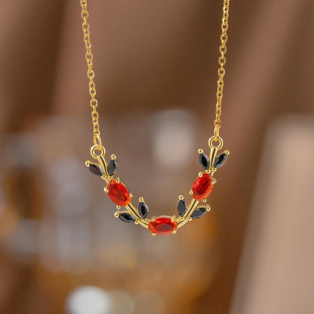 Steel Female Micro Inlaid Pink Diamond Necklace