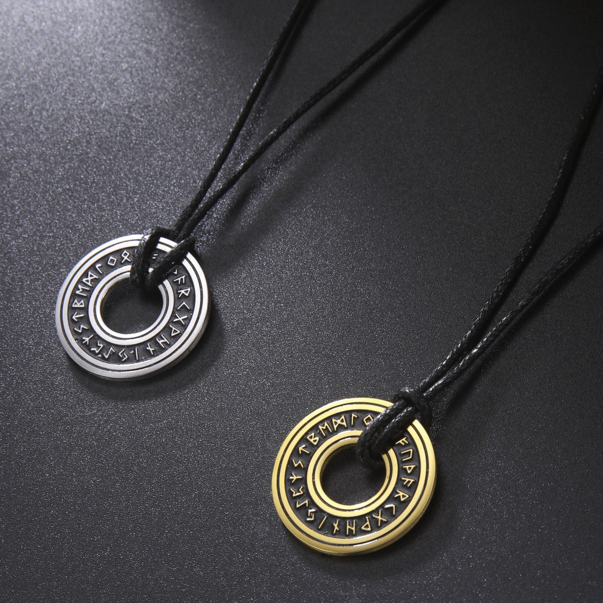 Retro Titanium Steel Cut Blackened Stainless Runic Letter Hollow Leather Necklaces