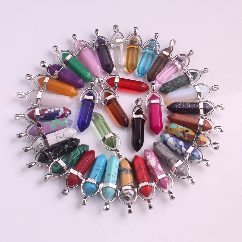 Stone Crystal Agate Bullet Hexagon Prism Pendant