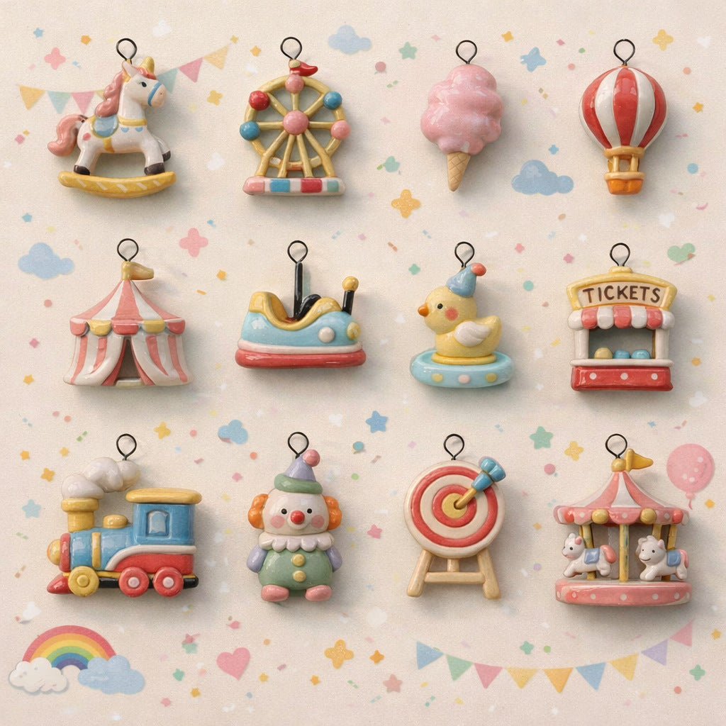 Amusement Park Series Facilities Dripping Oil Painted Gold Pendant