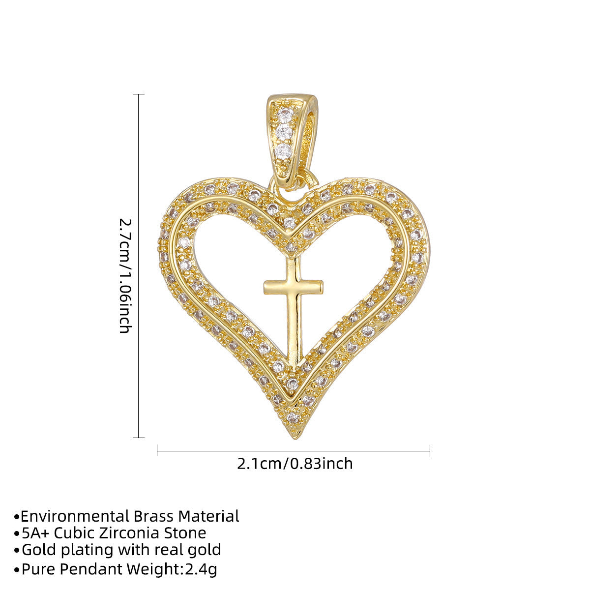 Copper Plated Gold Loving Heart Zircon Crown Clavicle Chain Rhinestone Pendant