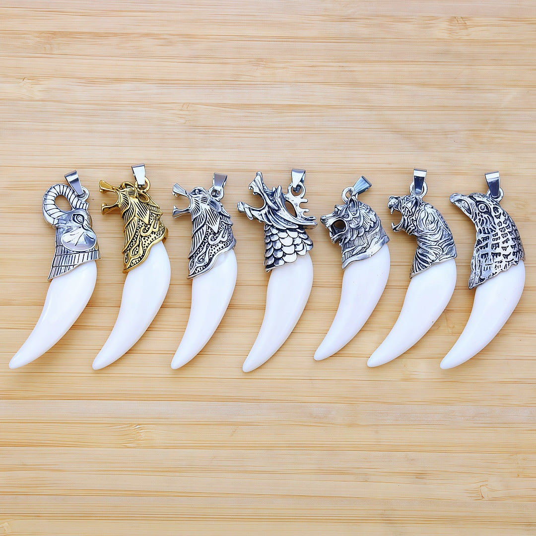 Men's Retro Tibetan Sier Simulation Dog Teeth Pendant