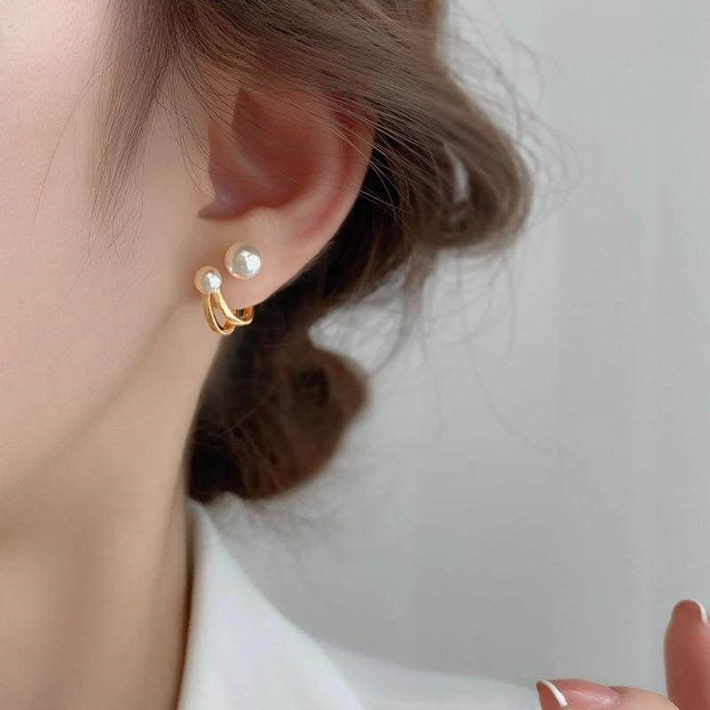 Women's Lux Pearl Design High-grade Personalized Fashionable Two Stud Earrings