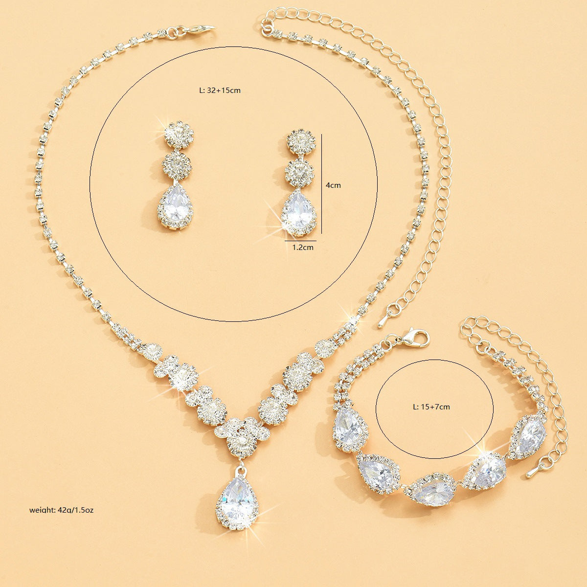 Zircon Rhinestone Bridal Wedding Dress Three-piece Earrings