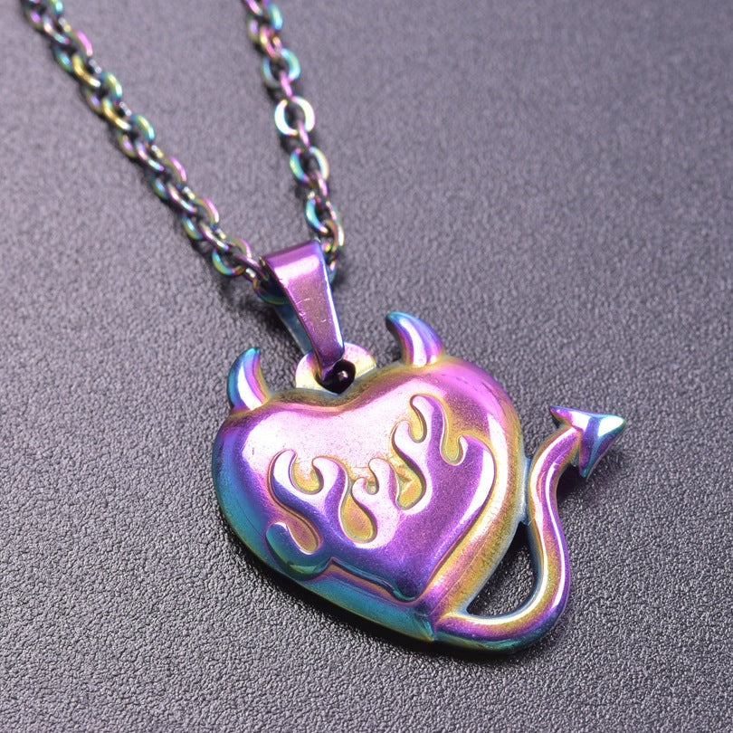 Hip Hop Little Devil Stainless Steel Real Gold Necklace