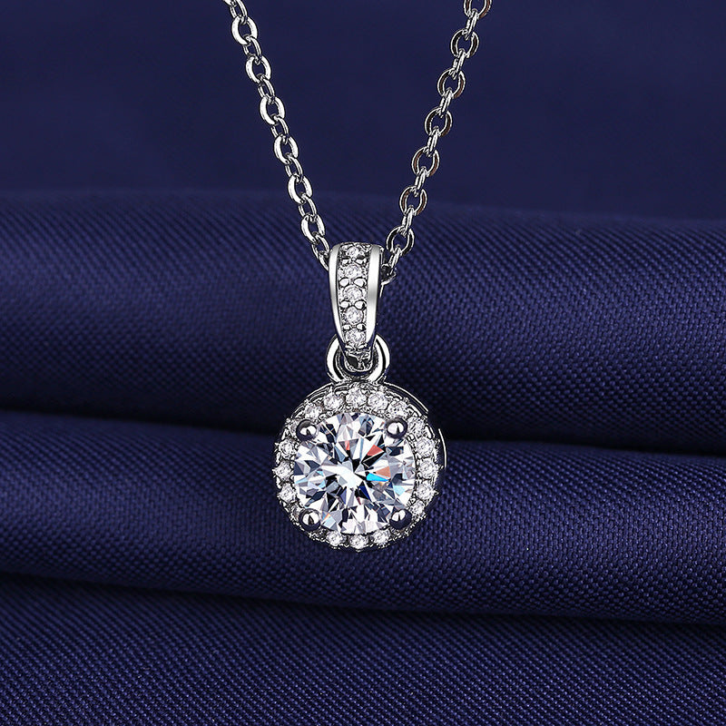 Women's Live Chain Round Diamond Karat Simulation Moissanite Simple Clavicle Pendants