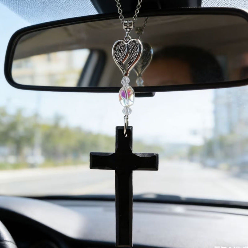 Retro Handmade Double Alloy Wood Cross Boys Long Sweater Chain Pendants